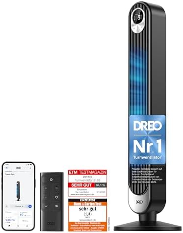 Dreo Smart 20dB DC Motor Turmventilator Leiser, 11M Windentfernun...