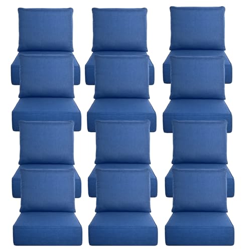 Image of Luxury 6 inch Thick Outdoor Cushion Set 12 - 24x24 Patio Furniture Cushions with 28D High-Density Foam, Water-Resistant & Fade-Resistant Fabric, Removable Covers for Patio Furniture Sofa Couch -Blue