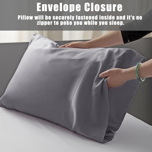 Image of TELUS Dark Grey Pillow Cases King Size 2 Pack, Bamboo Rayon Cooling Pillowcases with Envelope Closure, Cool Breathable Pillow Cover for Hot Sleepers & Night Sweats, 20x40 inch