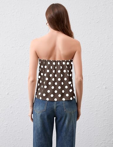 Womens Strapless Polka Dot Satin Tube Tops Cute Backless Going Out Bandeau Top Y2k Off Shoulder Shirts Silk Tank Tops2