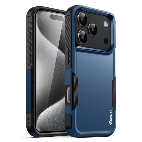 Image of KARWAN Rugged Matte Back Case Cover Compatible with iPhone 17 Pro Max Military Grade Drop Protection, Heavy Duty Shockproof Hybrid TPU + PC, Anti Slip Grip, Dual Layer Camera Protection, Blue