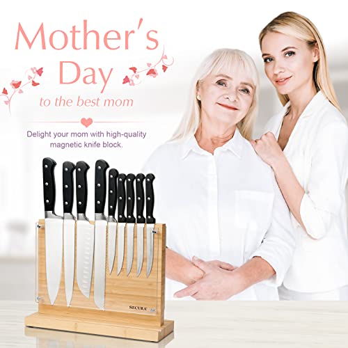 Secura Magnetic Knife Block, Bamboo Knife Stand, Double Side Knife Holder, Kitchen Multifunctional Storage With Transparent Acrylic Protection Shield,12 Inch #TOP6