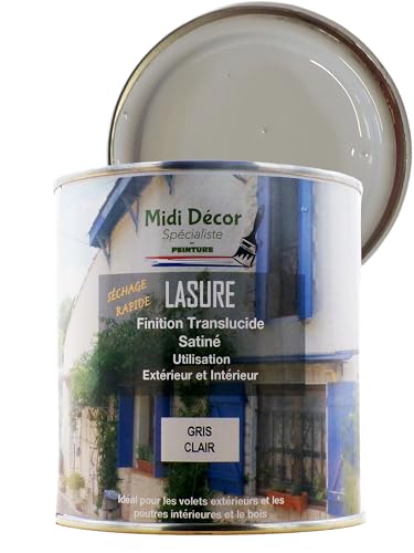 Rustins peinture à l'eau lasure, mate, pour tous types de bois et métaux intérieurs et extérieurs – 14 m² (1 L, Gris clair)