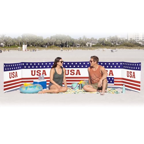 Cinnvoice 20ft USA Beach Windscreen Set Long Patriotic Privacy Screen with 6 Poles Mallet Carry Bag Portable Red White Blue Beach Fence Wind Blocker for Outdoor Summer Wind Protection