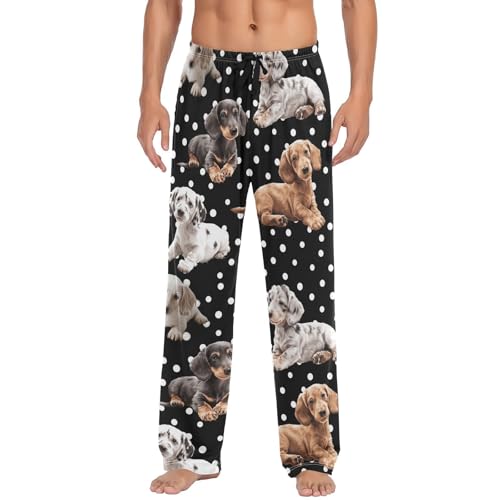 Dachshund Bones Print Pajama Pants Dog Paws Men's Pajama Bottoms Lounge Sleepwear PJs Casual Lightweight Sleep Pants L