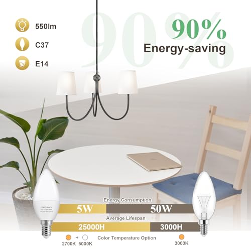 DiCUNO E14 LED Candle Bulbs, C37 SES Small Edison Screw, 5W, 50W Equivalent, 550LM, 5000K Daylight White, CRI90, Non-Dimmable - Image 4