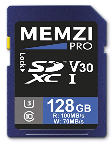 MEMZI PRO 128 GB Tarjeta de Memoria Compatible con Sony Alpha a6000 ILCE-6000/ILCE-6000L/ILCE-6000Y/ILCE-6000Z, a6100 ILCE-6100/ILCE-6100L/ILCE-6100Y Cámaras Digitales - SDXC 100 MB/s Clase 10 V30
