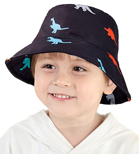 Adigau Bob Bébé Garçon Fille Chapeau de Soleil Enfants Dinosaures Chapeau de Pêche Chapeau Seau Anti-UV Noir 0-6 Mois Cover