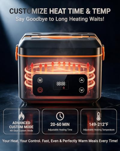 Image of RUDAP Cordless Electric Lunch Box, 24000mAh Rechargeable 1.2L Portable Food Warmer with 5 Heating Modes, Auto Temperature Control, Heated Lunch Box - Perfect for Truck, Office, or Outdoor Worksite