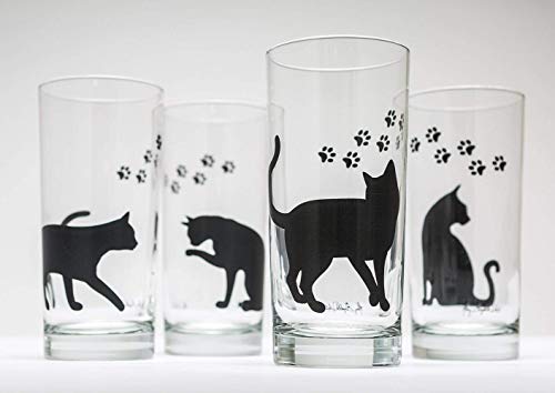 Cats And Paws - Set Of 2 Everyday Drinking Glasses 16 Oz Highball Cat Lover Gifts, Silkscreened #TOP4