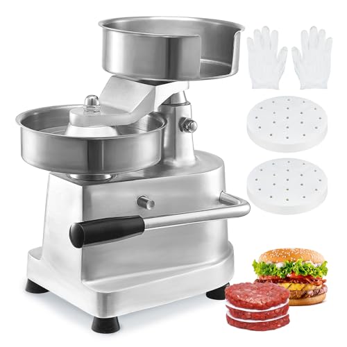 VEVOR Commercial Burger Patty Maker, 150mm/6inch Hamburger Beef Patty Maker, Heavy Duty Food-Grade Stainless Steel Bowl Burger Press Machine, Kitchen Meat Forming Processor with 1000 Pcs Patty Papers by VEVOR - Used condition - US$87.35