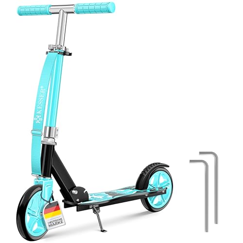 KESSER® Scooter Roller Kinderroller Cityroller Tretroller Kickroller, für jedes Alter, Höhenverstellbar bis 190cm, bis zu 100kg,Klappmechanismus, Inkl. Tragegurt, Kickscooter, Dino (Türkis)