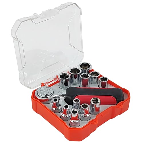 13 Pièces Cliquet, Compact et Portable, Efficace, Outillage Mecanique Auto, 1/4 Coffret Douille Cliquet, Durable, Acier au Chrome-Vanadium, pour Enlever les Vis (1)