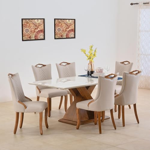 Image of Home Centre | Prince NXT Faux Marble 6-Seater Dining Table | Dining Set for Home | Faux Marble Top | White | 1 Year Warranty