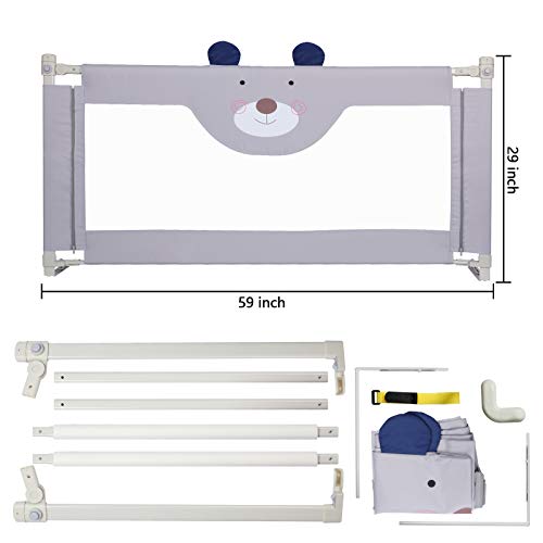 Rdhome 59" Bed Rails For Toddlers Extra Tall Safety Baby Bed Guard, Vertical Lifting Bed Guardrail For Kids, Collapsible Double Lock Bedrail Fits Queen Size Bed (1 Side) #TOP2