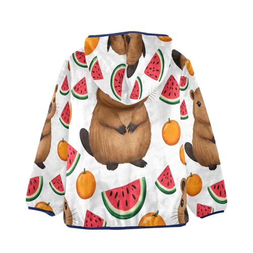 Cute Hamster with Fruits Toddler Fleece Jacket Girl Boys Hooded Fleece Jacket Coat Warm Outwear Zip-up 3-10T2