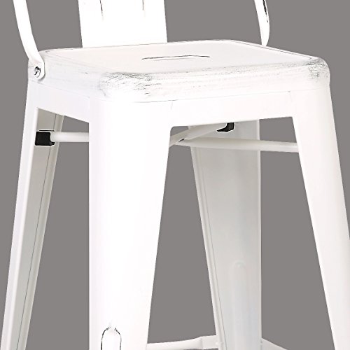 Ac Pacific Modern Industrial Metal Bar Stool, Bucket Back And 4 Leg Design Ideal For Kitchen Island Or Counter Top, Set Of 2, 30" Seat, Distressed White #TOP5