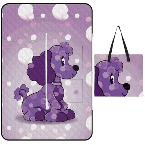 Couverture de plage imperméable et pliable à fermeture éclair, motif caniche violet