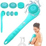 Electric Body Brush Back Brush, Cordless Bath Brush Shower Scrubber Rechargeable Silicone Body Scrubber with Long Handle for Men Women, Waterproof Bathing Back Brush Massage Exfoliating
