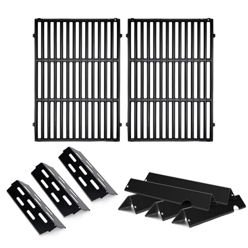 Meyafiny Cast Iron Grill Grates & Flavorizer Bars for Weber Genesis II 300 Series - Replacement Parts 66032, 66795 - Porcelain Enameled Heat Deflectors for E-310, E-315, S-335