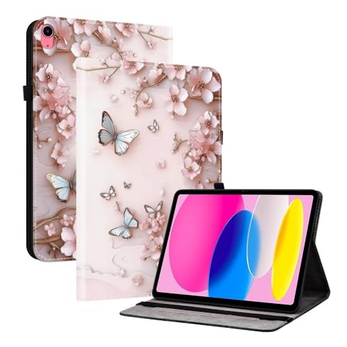 Étui portefeuille iPad Pro 13 M5 2025 étui à rabat cuir papillon rose antichoc