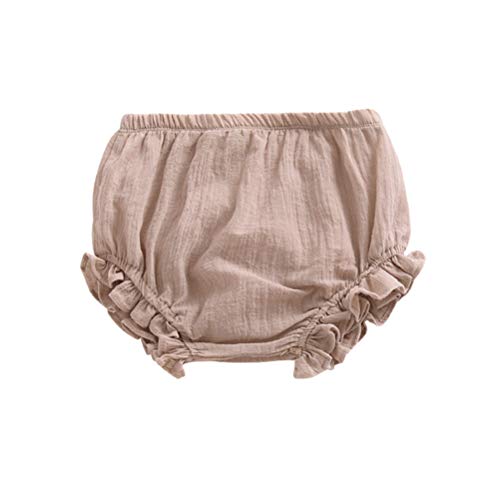 Newborn Toddler Baby Girls Boy Kids Cotton Linen Bloomer Shorts Diaper Cover - khaki - 12-24 Months
