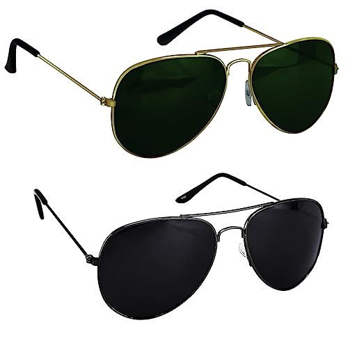 Image of Silver Kartz Men's Women's Unisex Non Polarized UV Protected Green Metal Aviator Sunglass