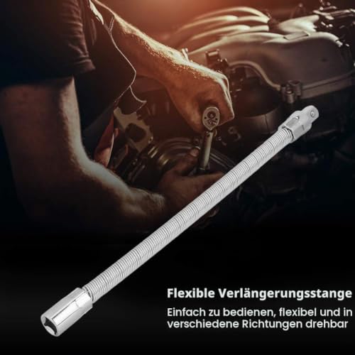 Flexible Verlängerungsstange mit Gelenkverbindung für 1/2-Zoll-Buchse, 350 mm Adapter inklusive Bit-Halter und Verbindungsglied, biegsame elastische Verlängerung
