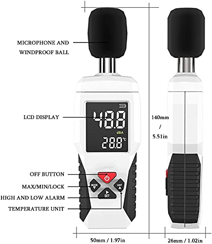 NKTJFUR DECIBEL METER LCD-backlit display, ruistester condensatormicrofoon 3 Geleidende lagen, geluidsmeterdetector voor… - Image 8