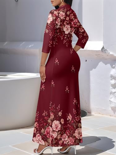 Image of PinkPatty Women's Casual 3 /4 Sleeve Polo V Neck Bodycon Maxi Dress