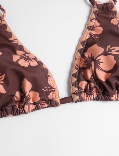 Image of ZAFUL Women Halter Dual Straps Whip Stitch Floral Triangle Bikini Swimsuits