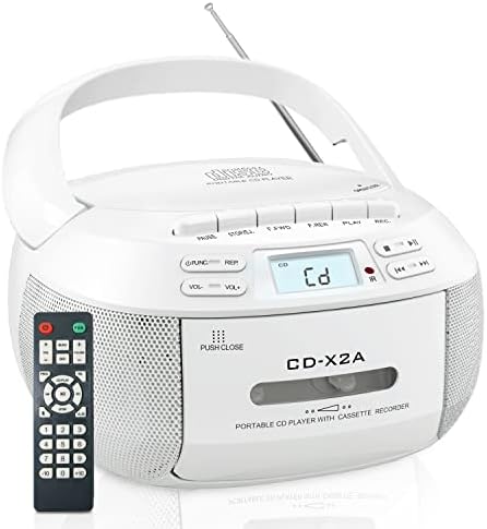 CD Cassette Boombox Player Combo with Bluetooth,AM FM Radio,Sunoony Remote Control with Dual Speakers,Tape Recording,AUX/USB Drive,AC/DC Powered,LCD Display,Headphone Jack for Home,Kids,Seniors,Gift