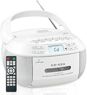 CD Cassette Boombox Player Combo with Bluetooth,AM FM Radio,Sunoony Remote Control with Dual Speakers,Tape Recording,AUX/USB Drive,AC/DC Powered,LCD Display,Headphone Jack for Home,Kids,Seniors,Gift