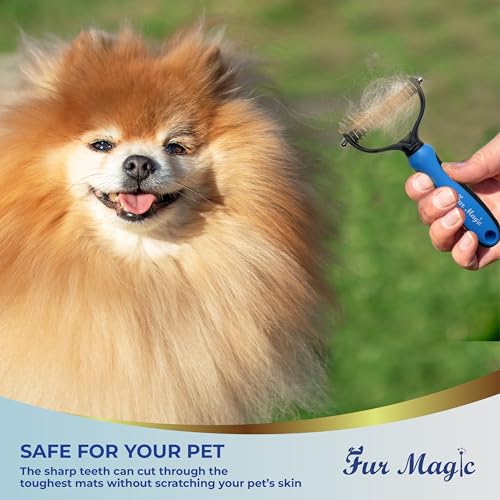 Fur Magic Dematting Comb for Dog & Cat – Pet Deshedding Tool for Removing Loose Undercoat, Knots, Mats – Dog Brush for Grooming – Dual Sided Undercoat Rake - Image 5