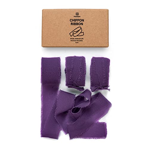Vitalizart Purple Chiffon Silk Ribbon 1" x 21Yd Fringe Fabric Eco-Friendly Package (3 Rolls *7Yd) for Wedding Invitations, Bridal Bouquets, Decorations, Gifts Wrapping & Bow Making Light Pink