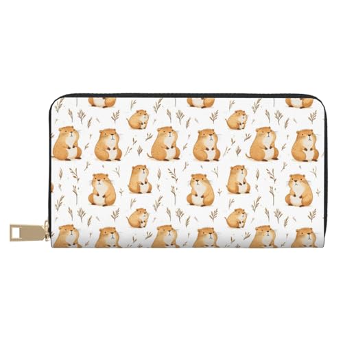 Cute Hamster Cartoon Print Wallet Women Men, Long PU Leather Wallets for Women, Cute Womens Travel Wallet Purse Pouch with Zipper Pocket