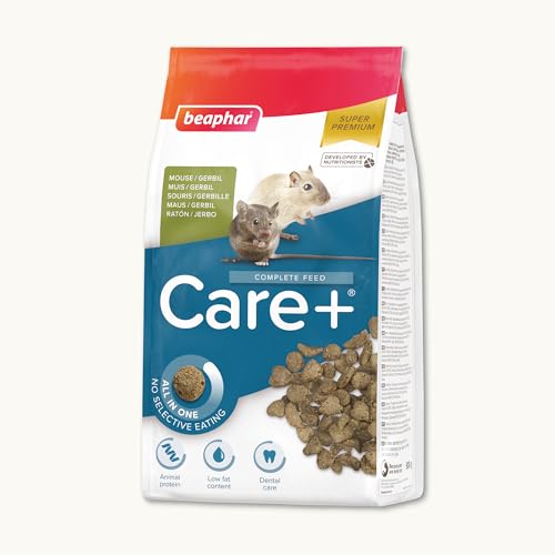 BEAPHAR – Care+® – Alimentation Super Prenium extrudée pour Gerbille et Souris – Aux proteines animales – Haute digestibilité – Participe à l’Usure Naturelle de Dents – Granulés Tout-en-Un – 500g