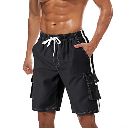 TACVASEN Mens Shorts Swim Trunks Boardshorts Mesh Lining Shorts Black,XL