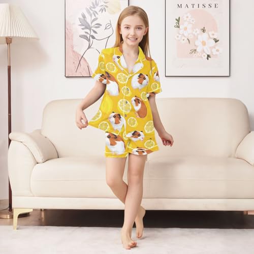 ALAZA Cute Guinea Pig Lemon Pajamas Satin Pajama Set Short Sleeve Button Down Sleepwear3