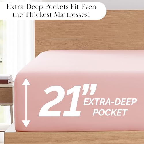 Southshore Fine Living, Inc. 6-Piece Queen Sheet Set, 21-Inch Deep Pocket Sheets, Pink Sheets Queen, Fitted and Flat Sheet Set, Light Pink Pillow Cases Standard Size, Pastel Pink Bedding