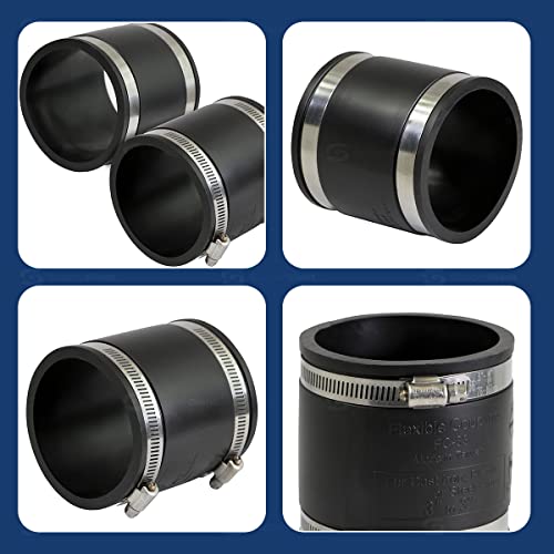 Image of Supply Giant EVERCONNECT 4826 Flexible Pvc Rubber Rubber Coupling with Stainless Steel Clamps, 3 inch, Black | Black flexible PVC body with stainless steel clamps fits 3 in nominal pipe; 3.5 in inner diameter for plumbing repairs.