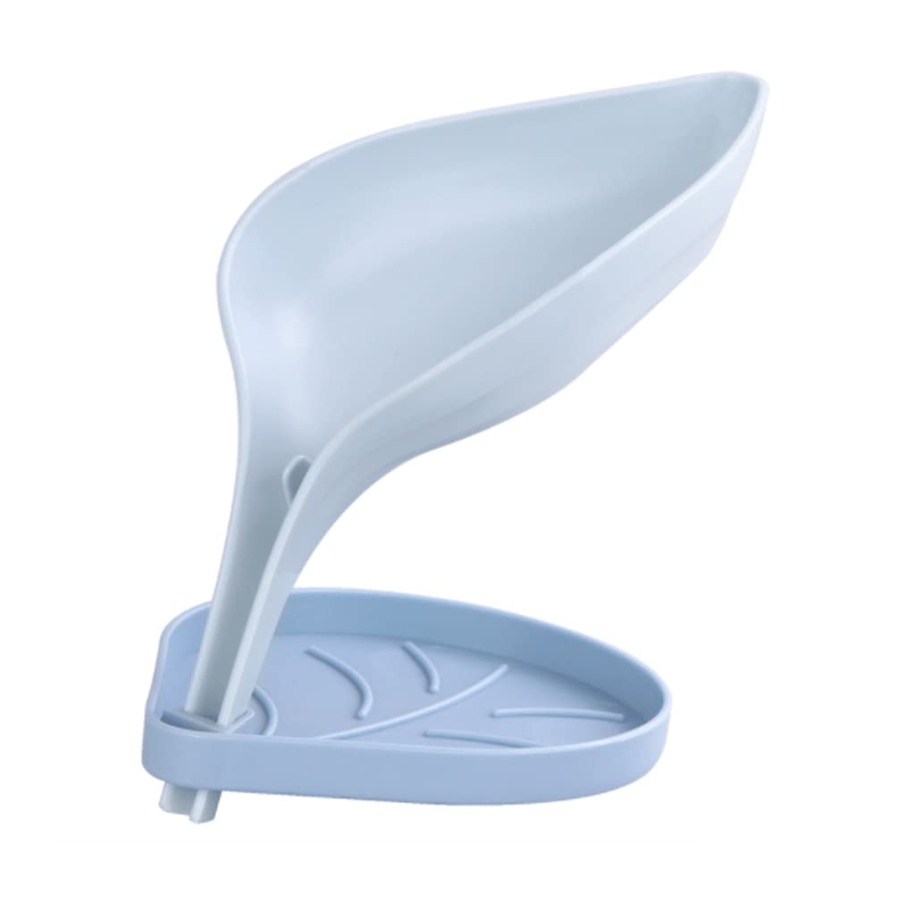 soap box holder, Soap Dish Holder,SoapTray,Self-Draining Leaf-shaped, Multifunctional Drain with Triangular Baffle(Blu)
