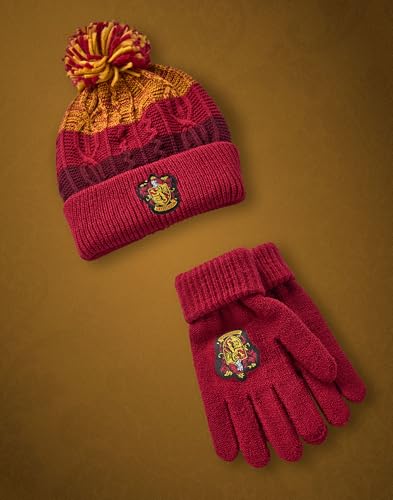 Image of Harry Potter Hat and Gloves Set Kids | Boys Girls Gryffindor Ravenclaw Slytherin Hufflepuff House Options