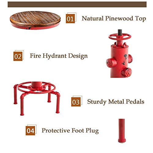 Topower American Antique Vintage Industrial Barstool Solid Wood Water Pipe Fire Hydrant Design Cafe Coffee Industrial Bar Stool Set Of 2 (Antique Red, 2) #TOP2