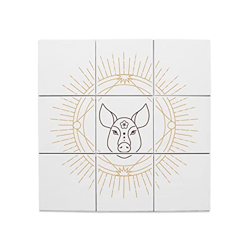 Carreaux Céramique Cochon Signe Astrologie Chinois (Lot de 9 pieces, 45,6x45,6 cm)