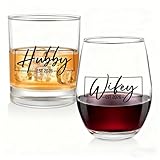 Jacriah Hubby & Wifey Est. 2026 Wine & Whiskey Glass Set for Couples – Romantic Wedding, Engagement, Anniversary & Bridal Shower Gift