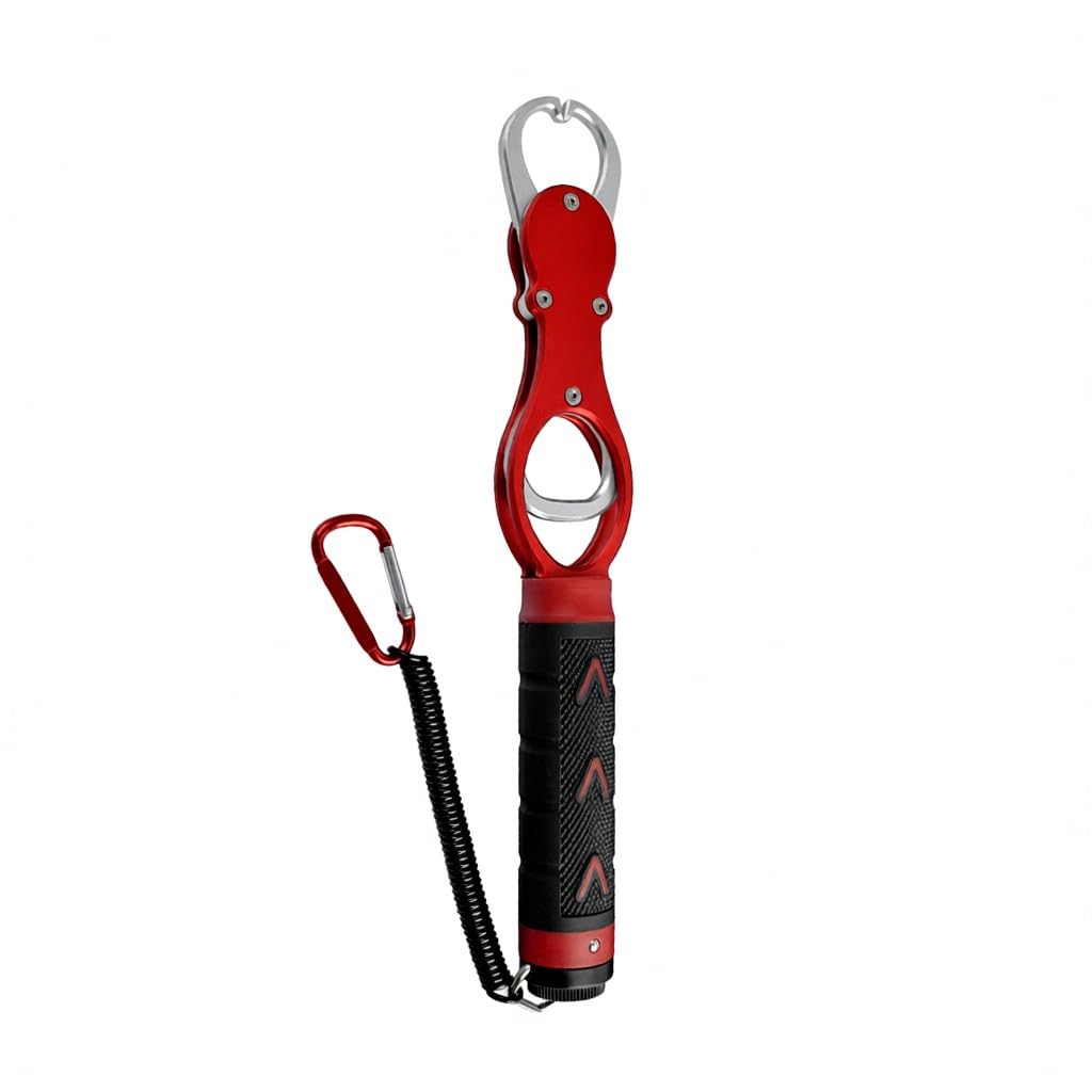 Lightweight Aluminum Alloy Fishing Lip Grabber Portable Fish Grip Tool with Anti-Lost Rope Scale Ruler Sturdy Gripper for