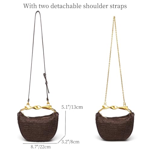 Straw Crossbody Bag for Women Beach Woven Clutch Handbag Summer Chic Crescent Shoulder Purse with 2 Adjustable Straps2