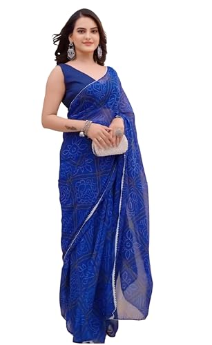 Image of HMP Fashion Women's Georgette Bandhani Printed Ready To Wear Sari One Minute Saree With Unstitched Blouse Piece