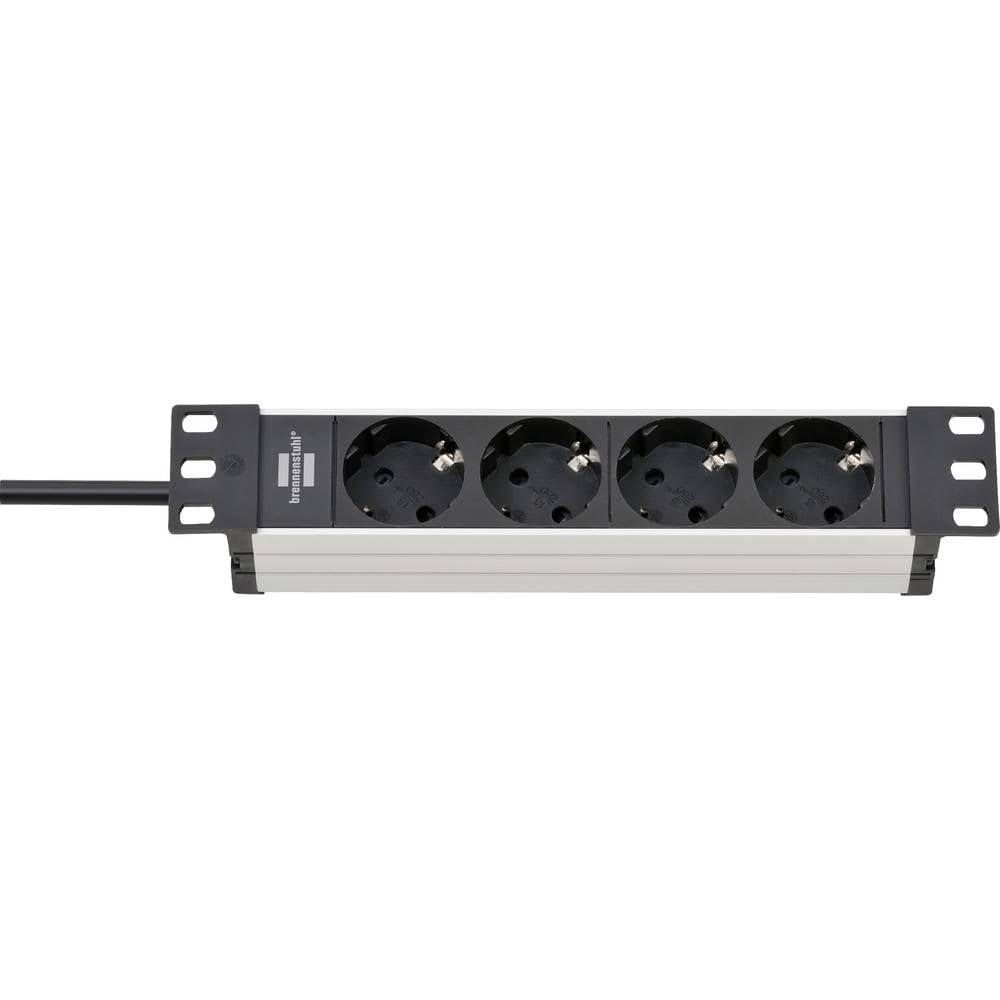 Brennenstuhl Alu-Line Bloc multiprise, à 4 Prises, pour armoires électriques, 10 ", avec câble de 2 m, Prises à Contact de Protection disposées à 45 °